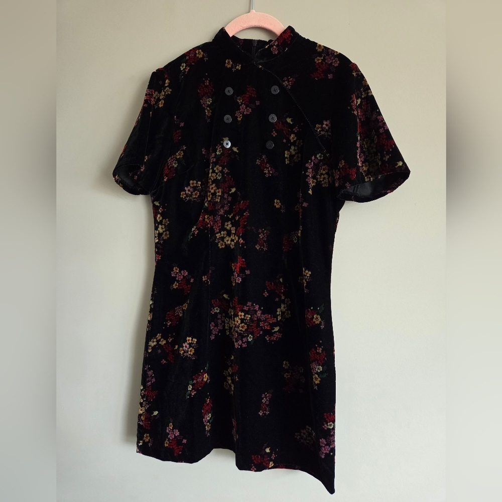 Obey Mel Dress Floral Mini Mandarin Collar Whimisgoth Dark Academia Velour S - Picture 3 of 9
